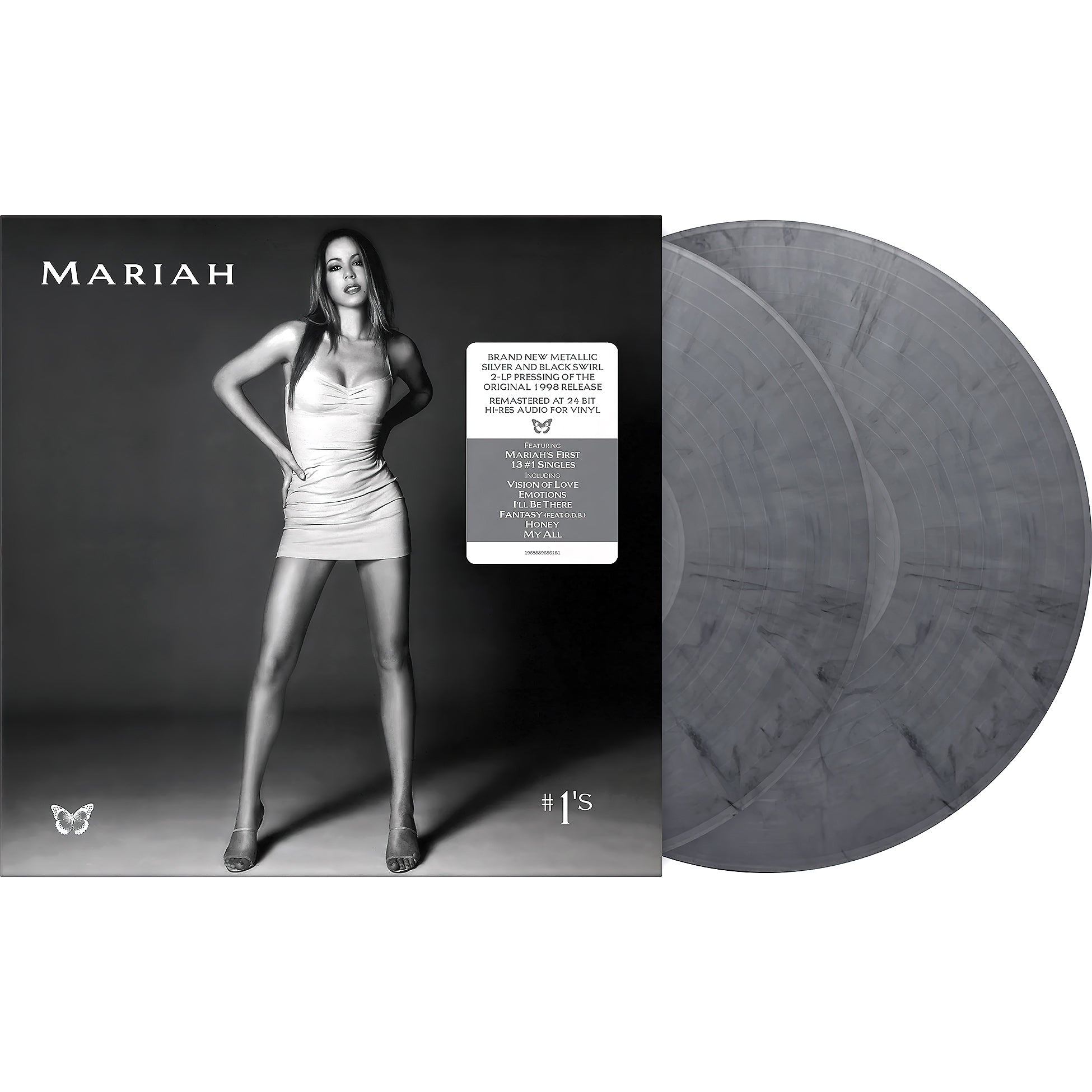 Mariah Carey, #1's, number ones, greatest hits, 2 LP, Metallic Silver, Black Swirl, Vinyl, cover, album, packshot