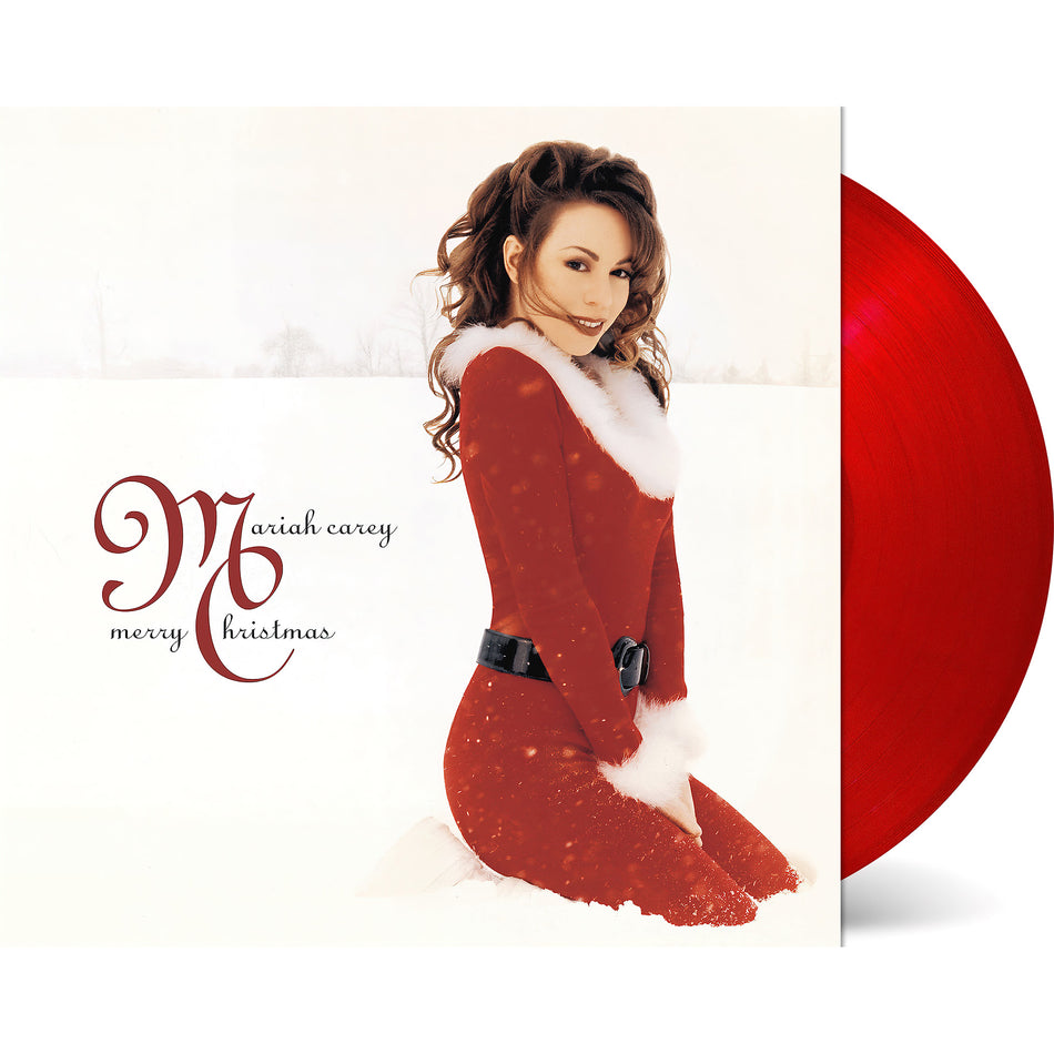 Mariah Carey - Merry Christmas red vinyl LP packshot, deluxe gatefold, seasonal holiday Christmas pop release