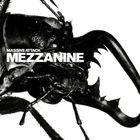 Massive Attack Mezzanine album cover, 180g black vinyl 2LP edition, iconic black beetle artwork from 1998