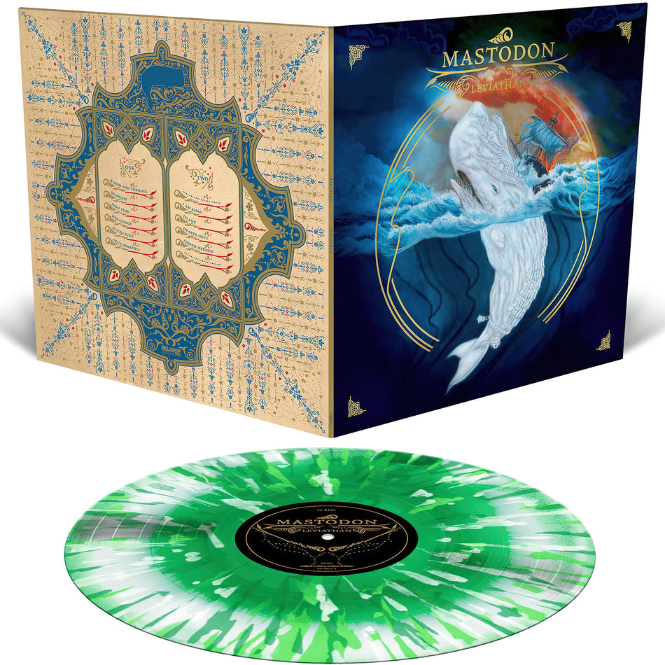 Mastodon - Leviathan packshot, green & white splatter vinyl pressing, progressive metal essential, 20th anniversary limited ediion with a tip-on gatefold jacket