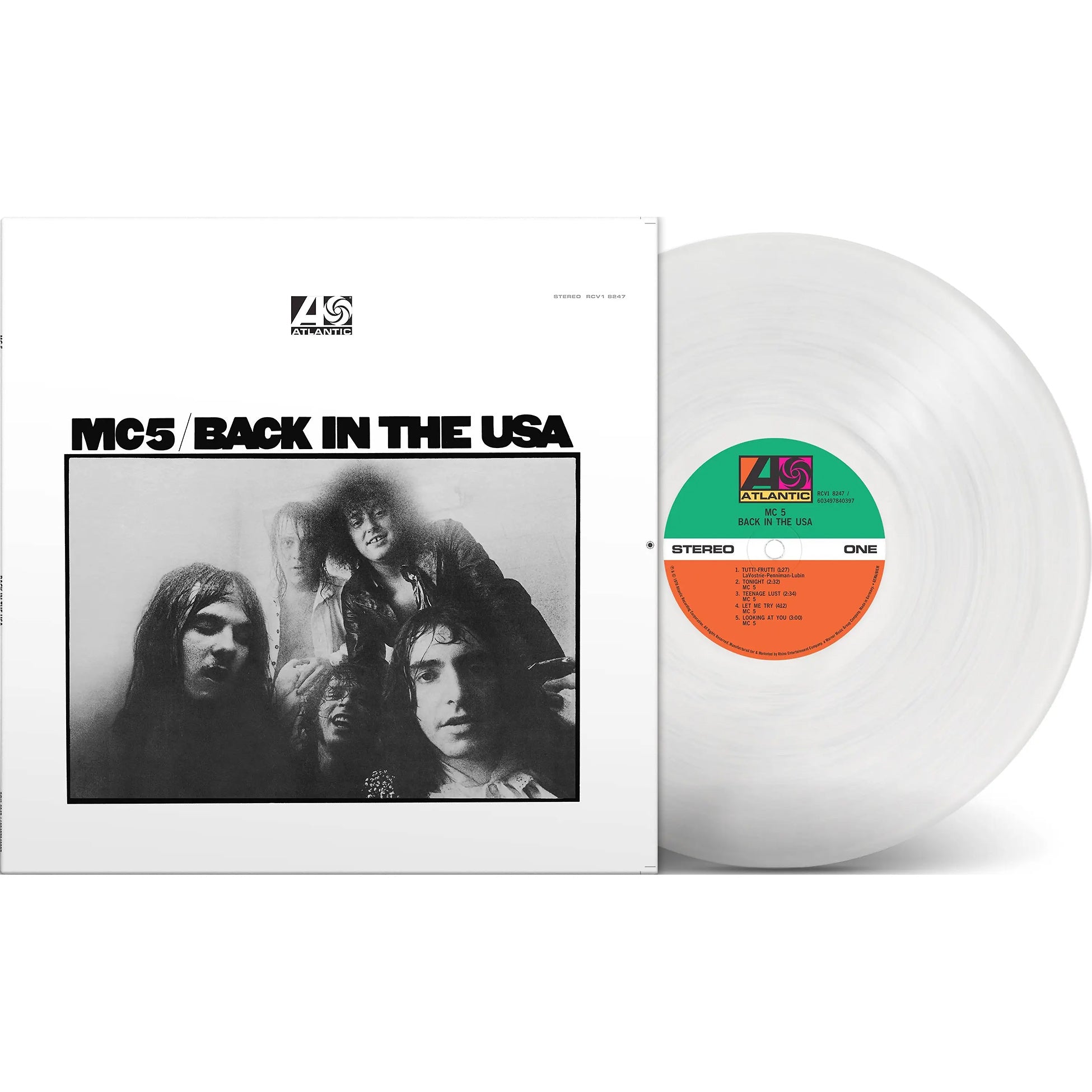 MC5 Back In The USA packshot, crystal clear vinyl pressing, Atlantic 75 anniversary