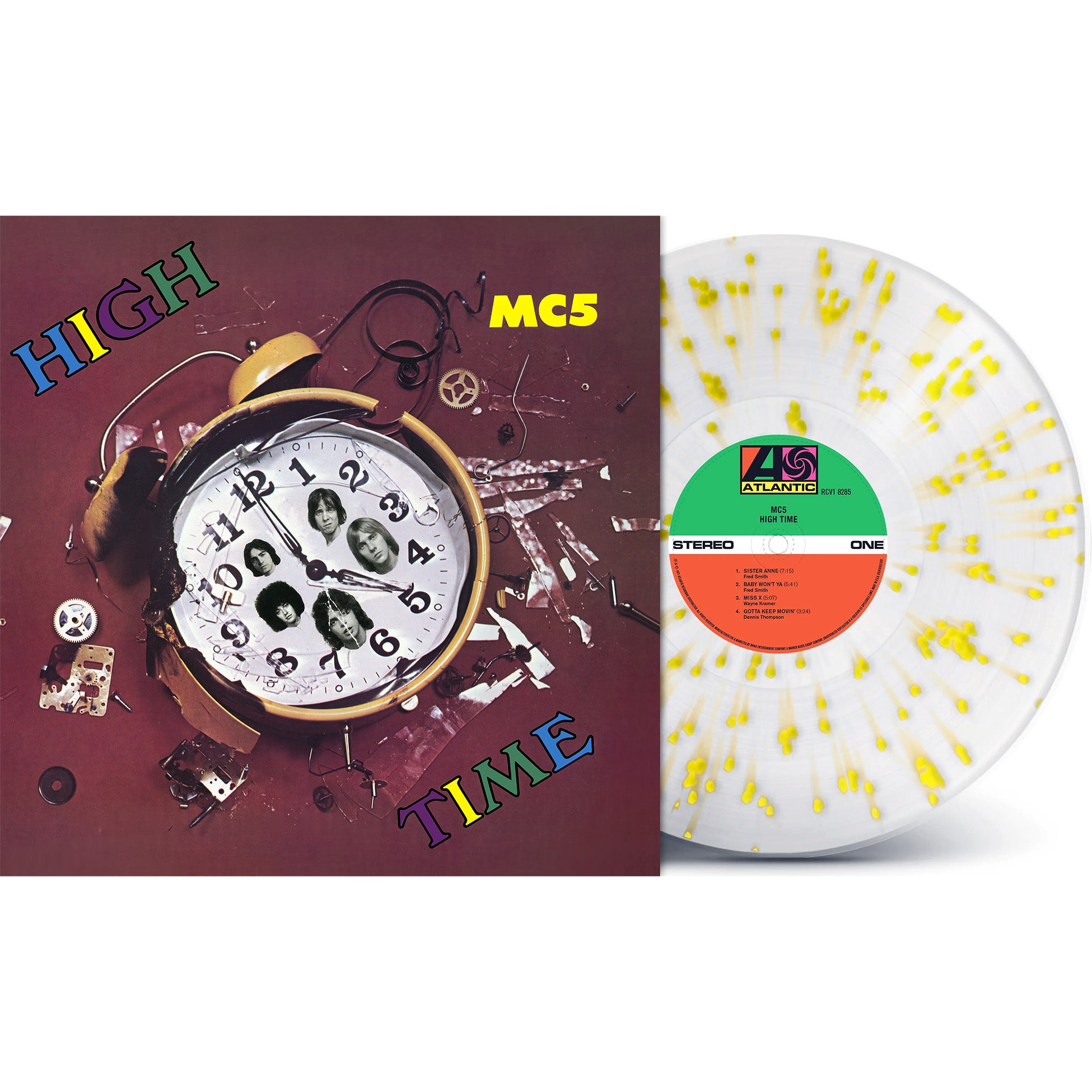 MC5 High Time vinyl packshot, limited indie exclusive Rocktober splatter pressing, garage rock & proto-punk collectible