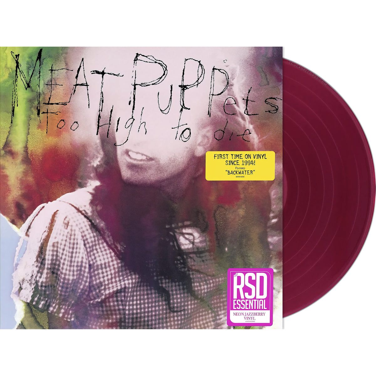 Meat Puppets Too High To Die packshot for the indie exclusive Neon JazzBerry vinyl LP at ToucanRecords.com. An RSD Essential: 073 release.