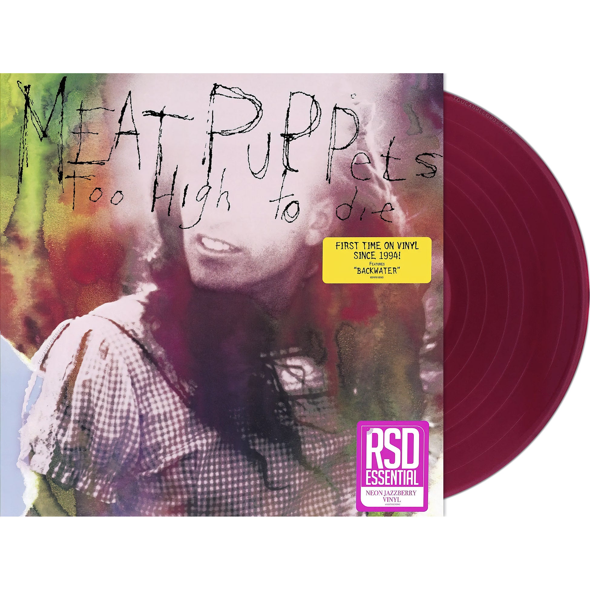 Meat Puppets Too High To Die packshot for the indie exclusive Neon JazzBerry vinyl LP at ToucanRecords.com. An RSD Essential: 073 release.