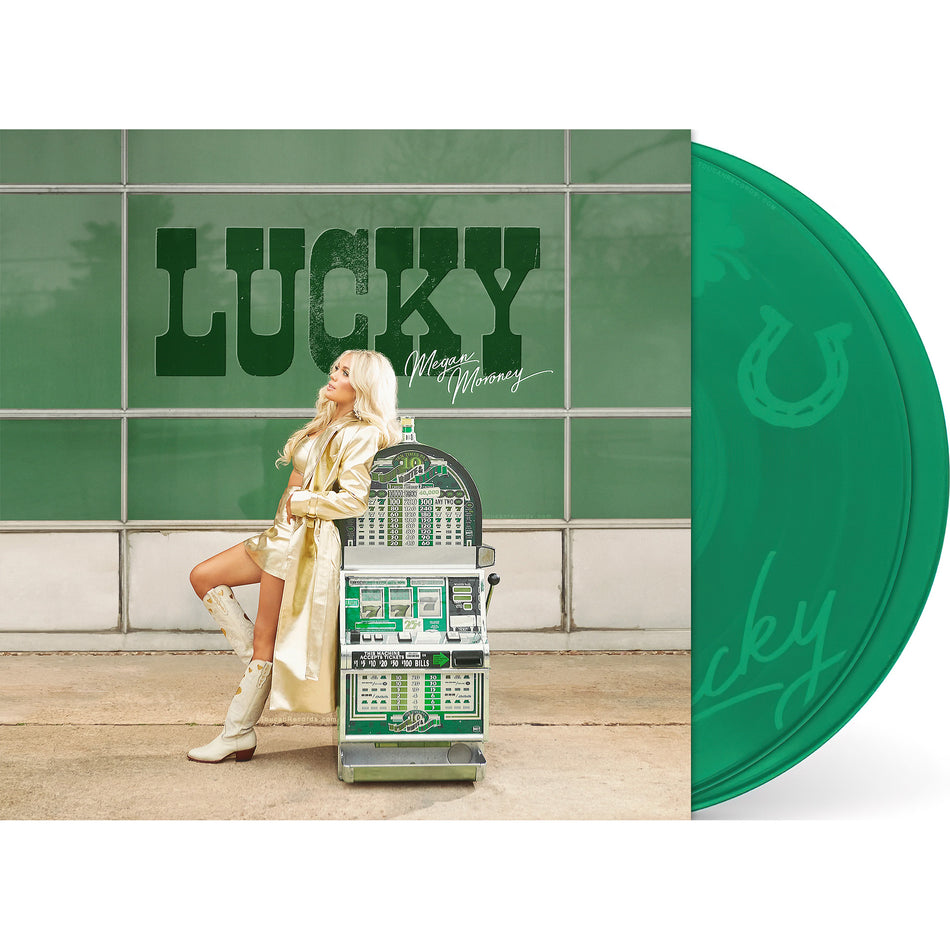 Lucky Deluxe Edition by Megan Moroney, green vinyl packshot, 2LP pressing with Side D Etching, country pop Nashville Sound - ToucanRecords.com