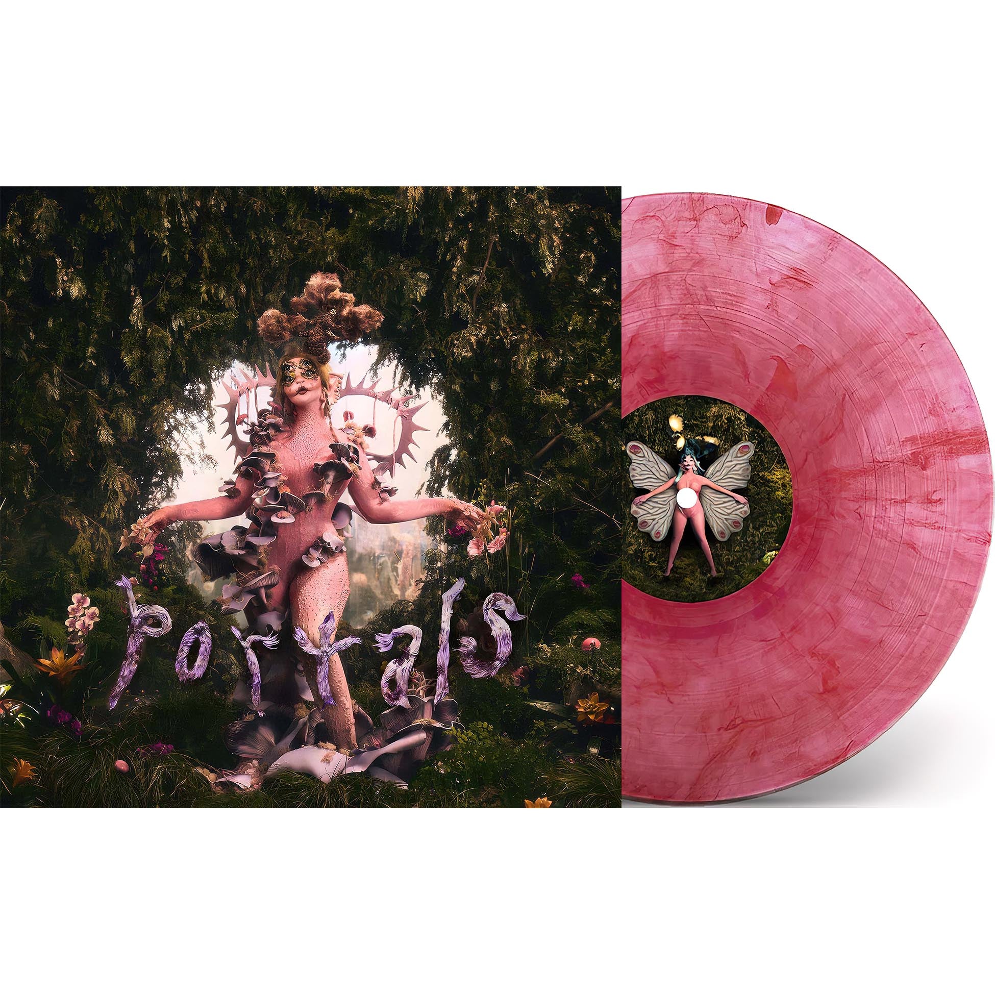 Melanie Martinez - Portals packshot, clear and pink marbled Bloodshot vinyl LP, gatefold with printed inner sleeve