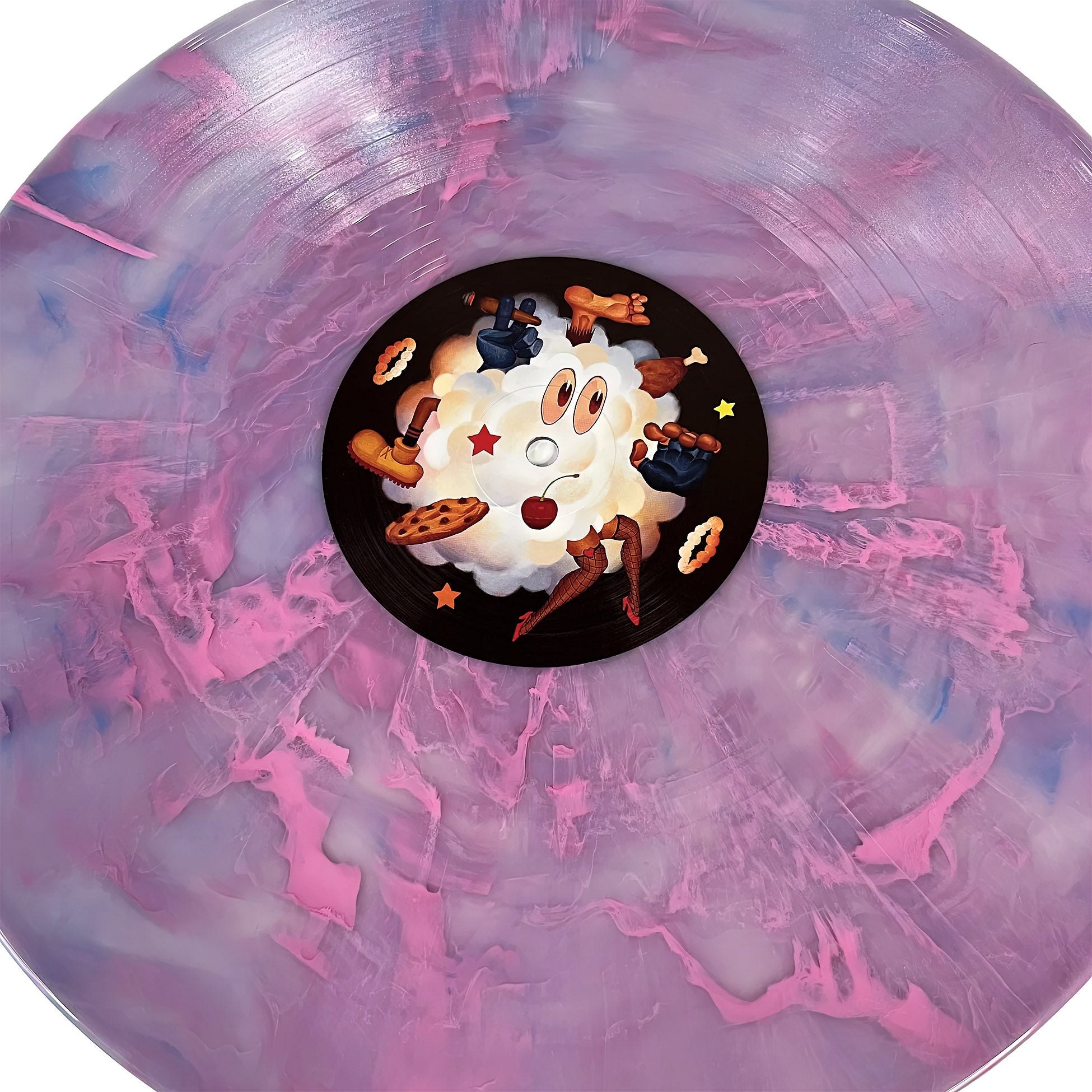 MF DOOM - MM..Food, food-themed hip-hop concept album, vinyl record close-up, Sweet Tart pink & blue marbled colored vinyl