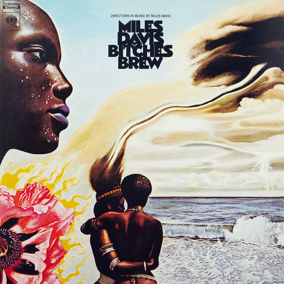 Miles Davis Bitches Brew 2LP black vinyl album cover art, landmark jazz fusion double album in a gatefold edition on Columbia Records