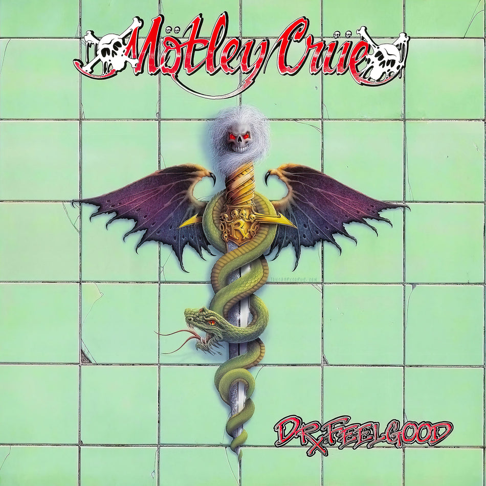 Motley Crue's Dr. Feelgood on black vinyl. Features "Dr. Feelgood," "Kickstart My Heart," "Without You." Chart-topping 1989 glam metal classic LP. Available at Toucan Records.