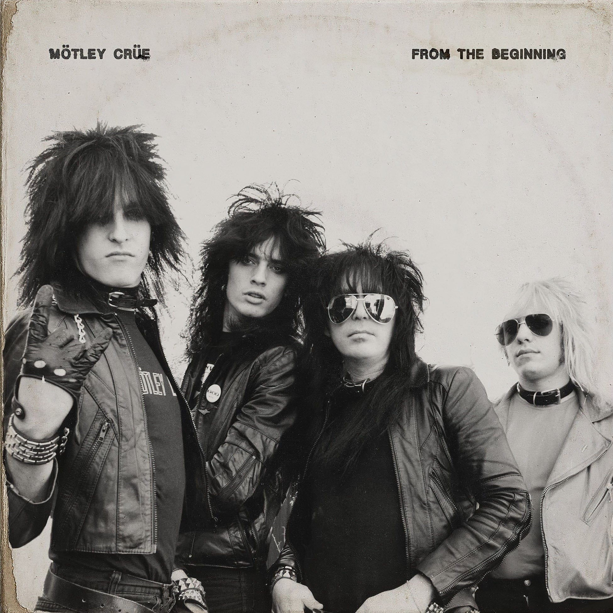 Motley Crue From The Beginning compilation album cover, heavy metal collection on 2 black vinyl LPs