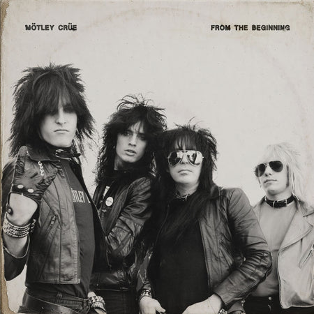 Motley Crue From The Beginning compilation album cover, heavy metal collection on 2 black vinyl LPs