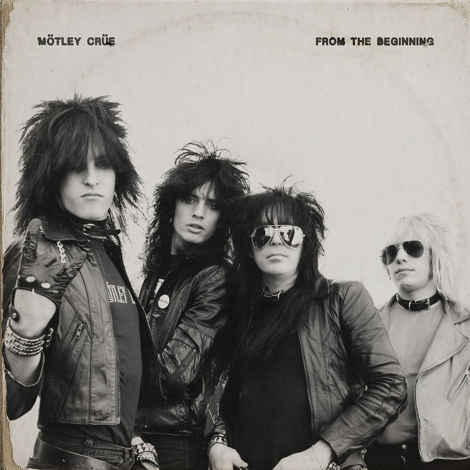 Motley Crue From The Beginning compilation album cover, heavy metal collection on 2 black vinyl LPs