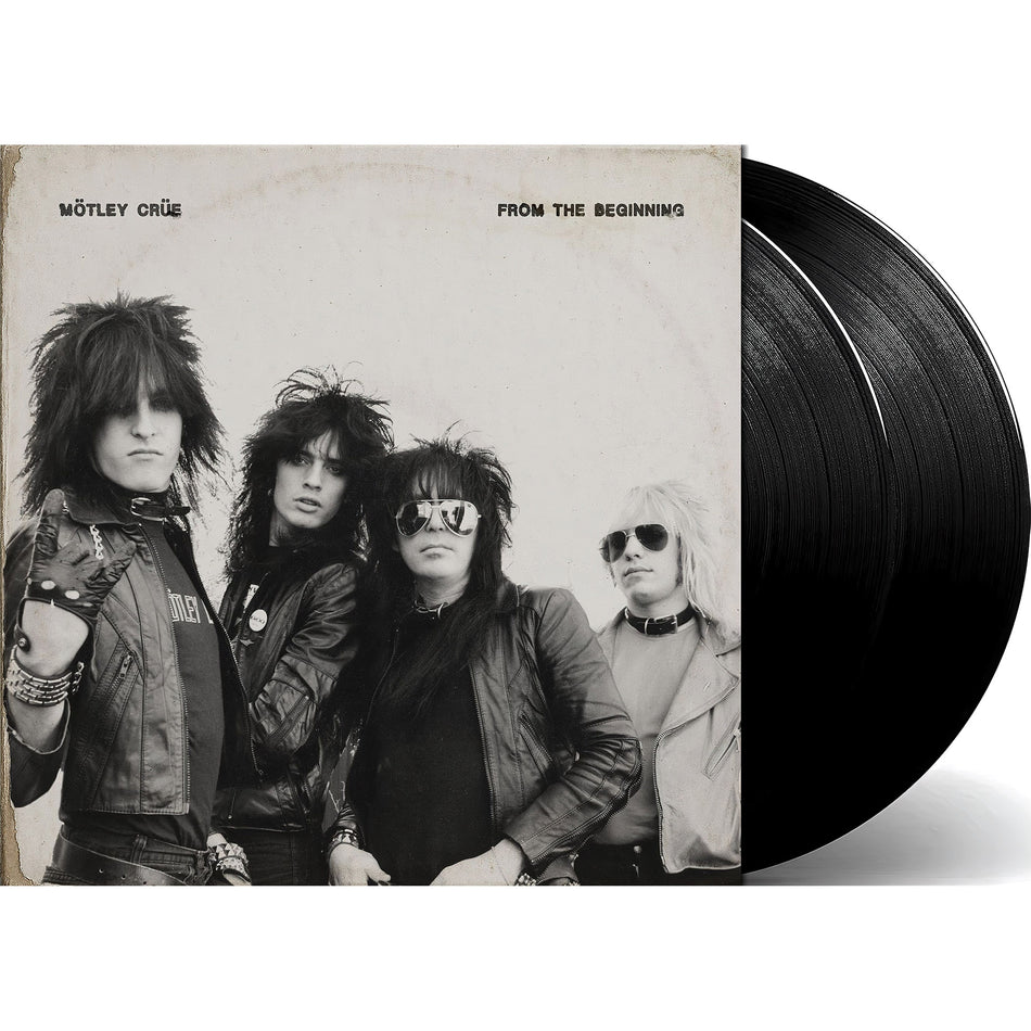 Motley Crue From The Beginning vinyl packshot, double LP compilation, 1980s heavy metal containing Home Sweet Home, Shout at the Devil and more