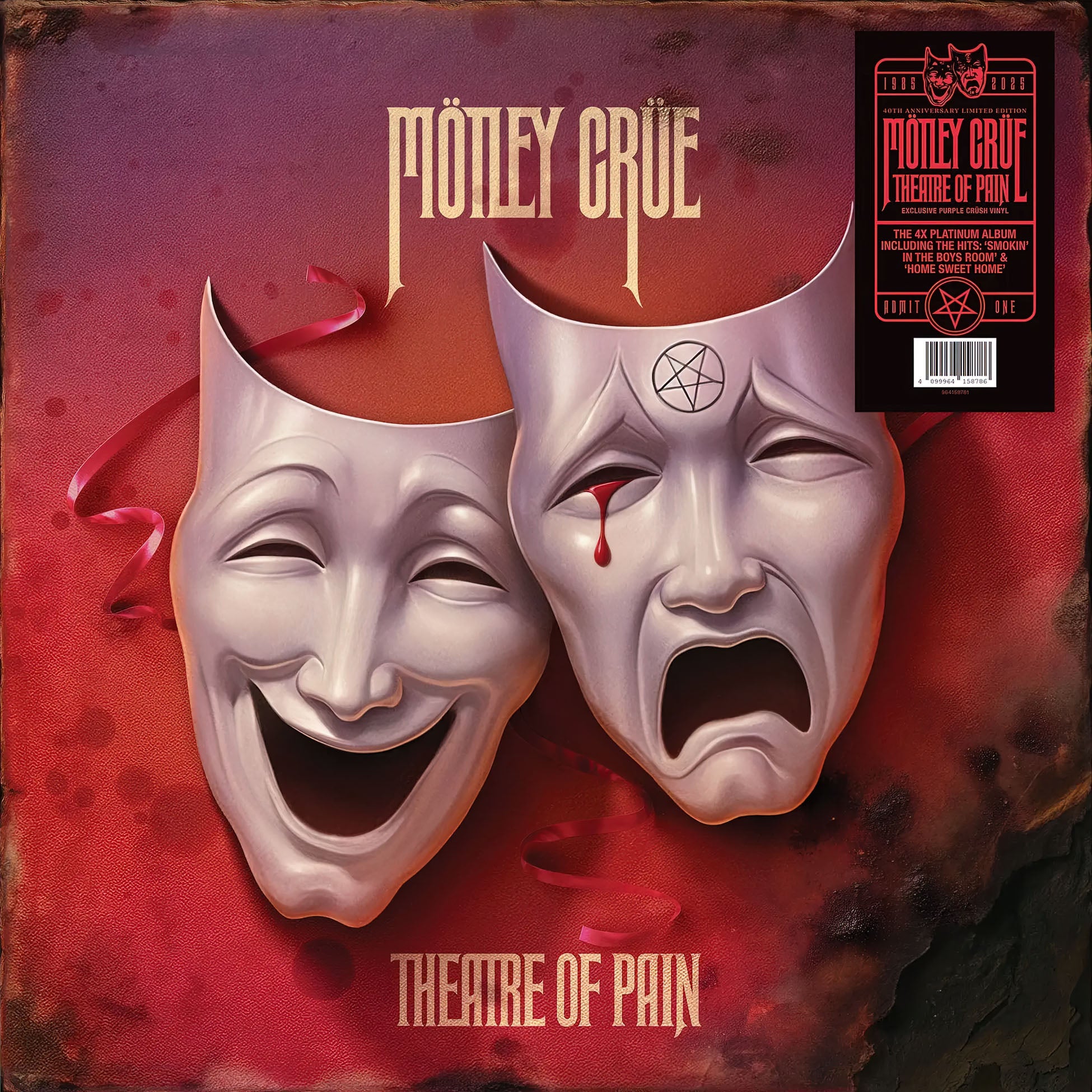 Motley Crue - Theatre of Pain album cover, purple crush vinyl LP, 40th anniversary indie exclusive - Glam metal vinyl at ToucanRecords.com