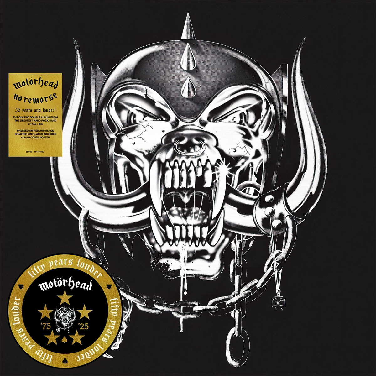 Motorhead - No Remorse album cover, 50th anniversary edition, red with black splatter 2LP