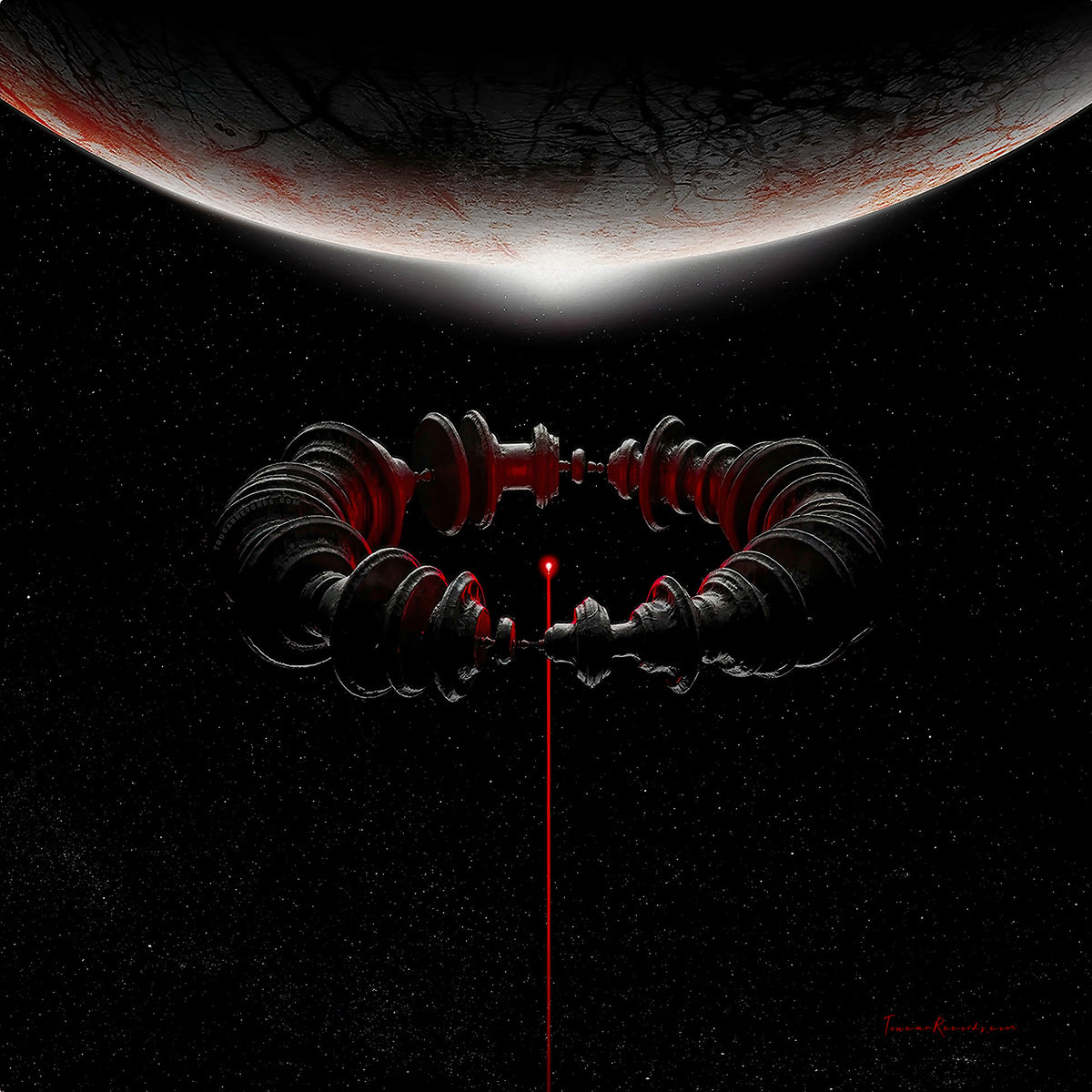 Muse The WOW! Signal album cover for red and black marbled vinyl LP featuring The Dark Forest at ToucanRecords.com