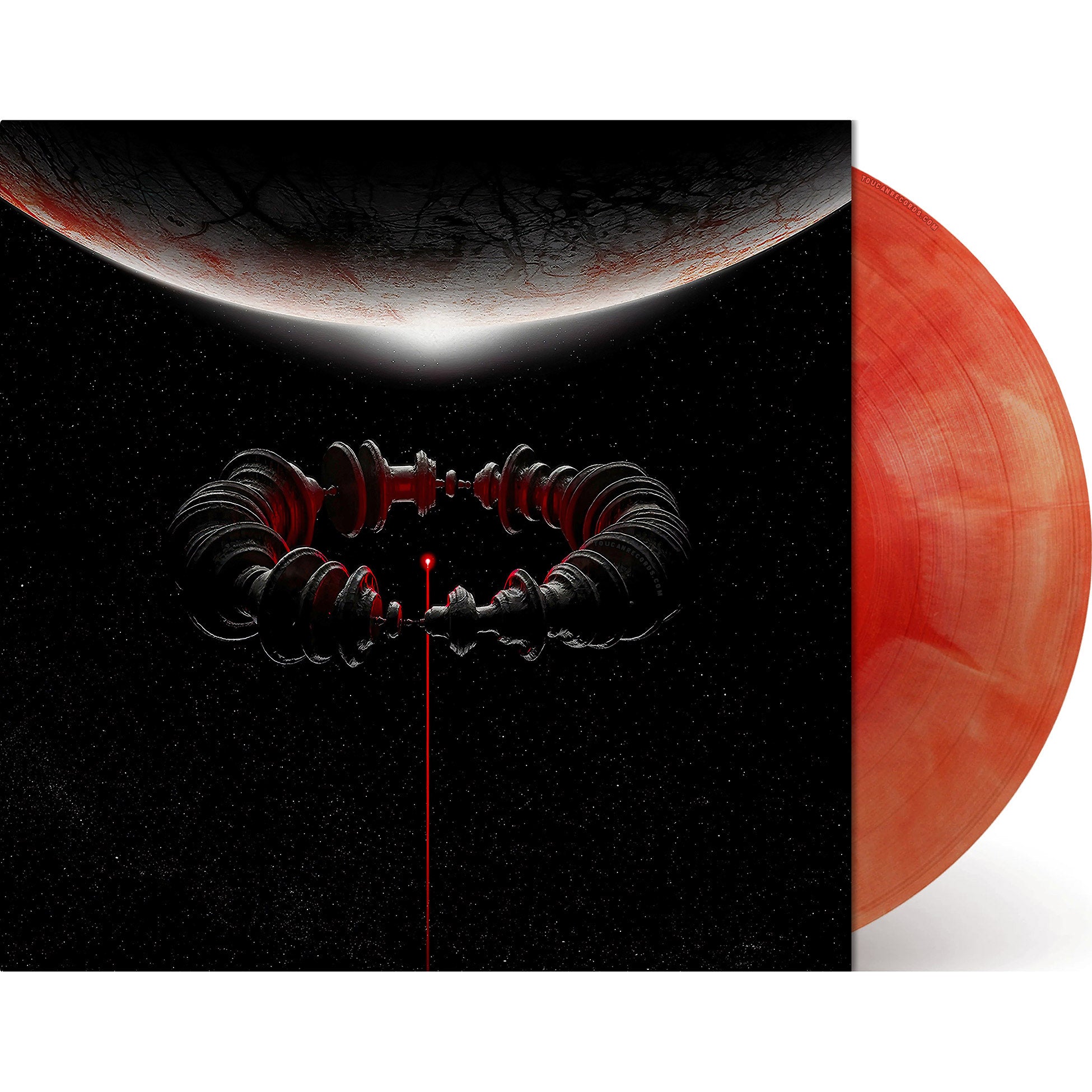 Muse The Wow! Signal packshot for vinyl LP, Indie Exclusive limited edition red and gray galaxy marble, ToucanRecords.com