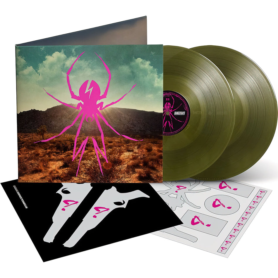 My Chemical Romance Danger Days vinyl LP packshot with nine rare and unreleased bonus tracks and pressed on Green Sludge colored vinyl and presented in a gatefold jacket. Available at ToucanRecords.com