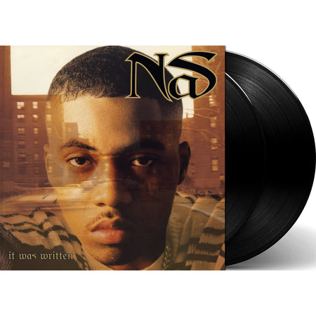 Nas - It Was Written vinyl packshot, black 2LP gatefold with printed lyrics, Get On Down 2024 reissue -- ToucanRecords.com