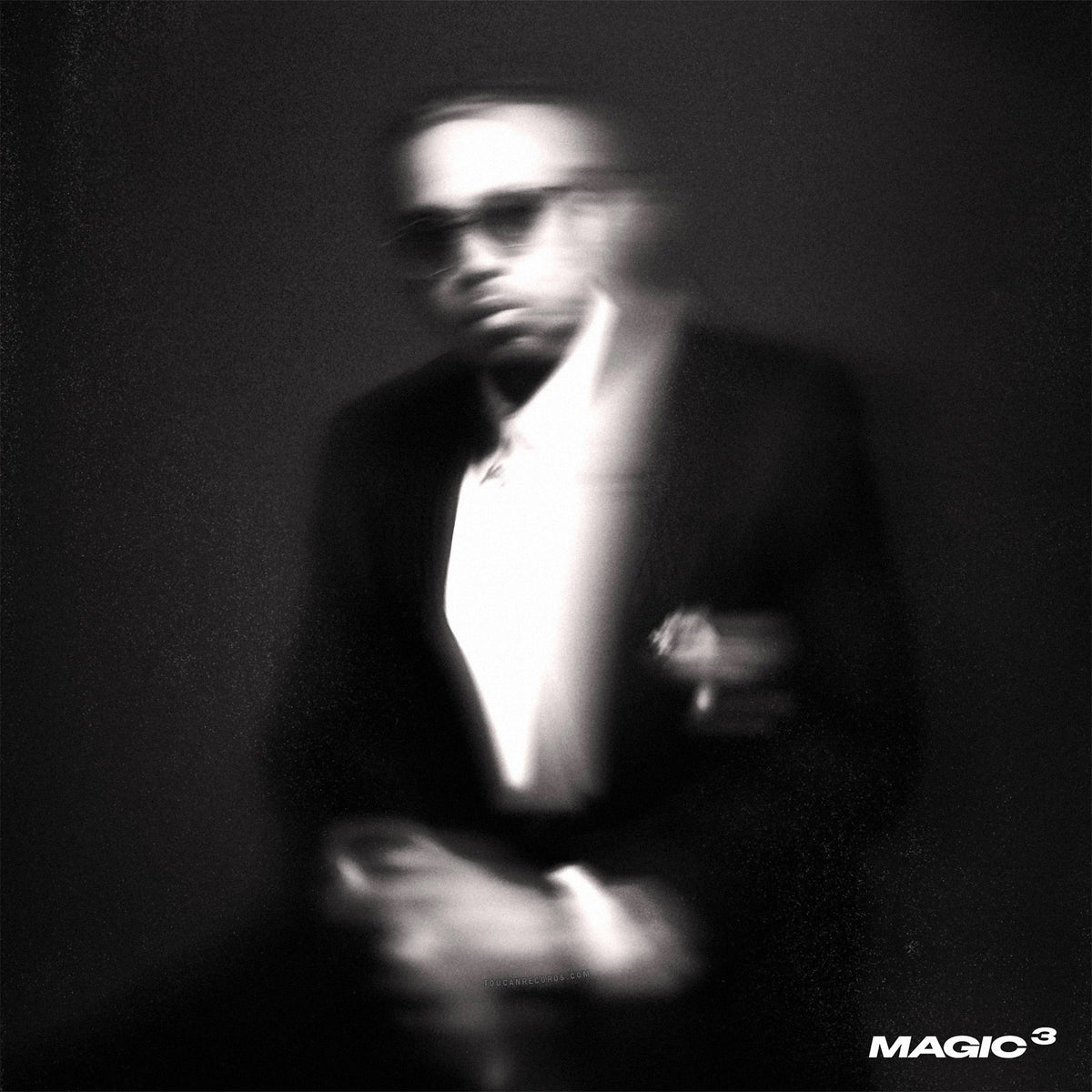 Nas - Magic 3 album cover art, black and white stripe colored vinyl LP, final installment of the Nas and Hit-Boy Magic trilogy