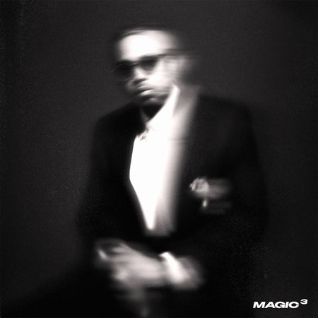 Nas - Magic 3 album cover art, black and white stripe colored vinyl LP, final installment of the Nas and Hit-Boy Magic trilogy