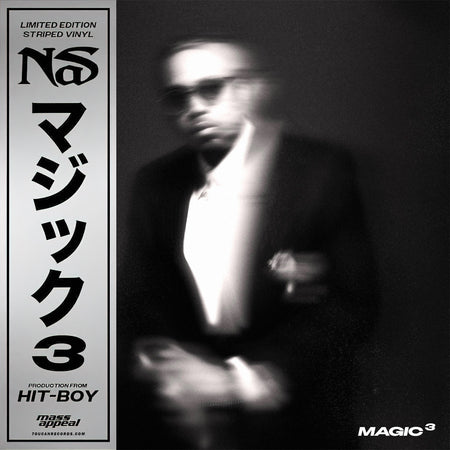 Nas - Magic 3 album cover with Obi Strip, limited edition black and white stripe colored vinyl LP, double album produced entirely by Hit-Boy