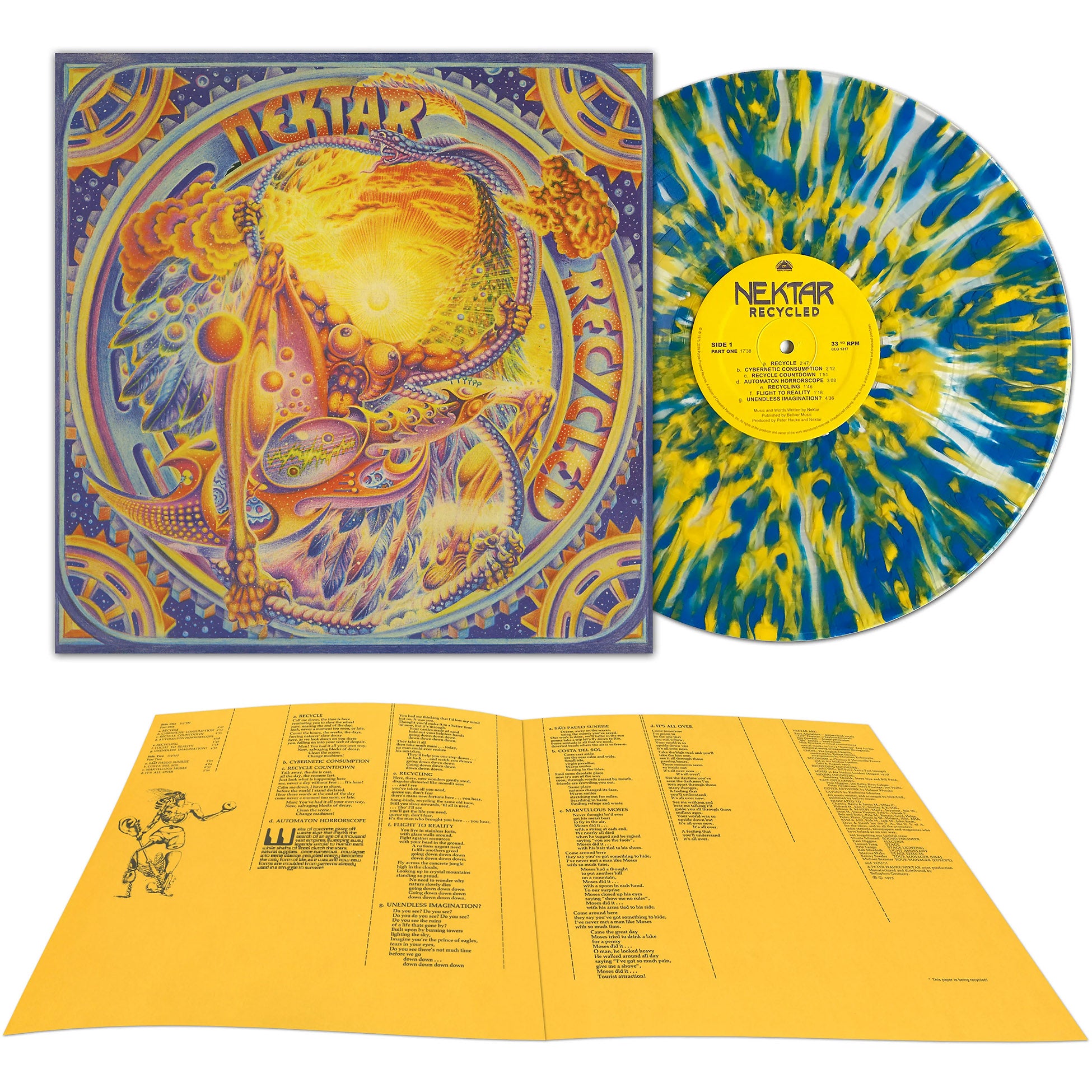 Nektar - Recycled packshot, blue and yellow splatter vinyl LP, British progressive rock