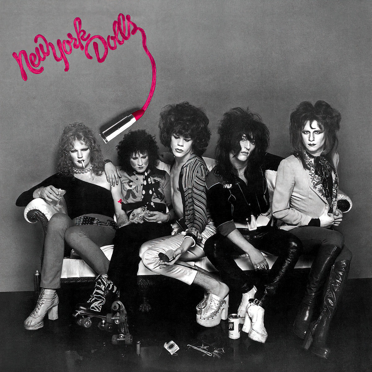 new york dolls, self titled, album cover, glam, glam rock, album cover, album art, vinyl, cover art, flamboyant band,