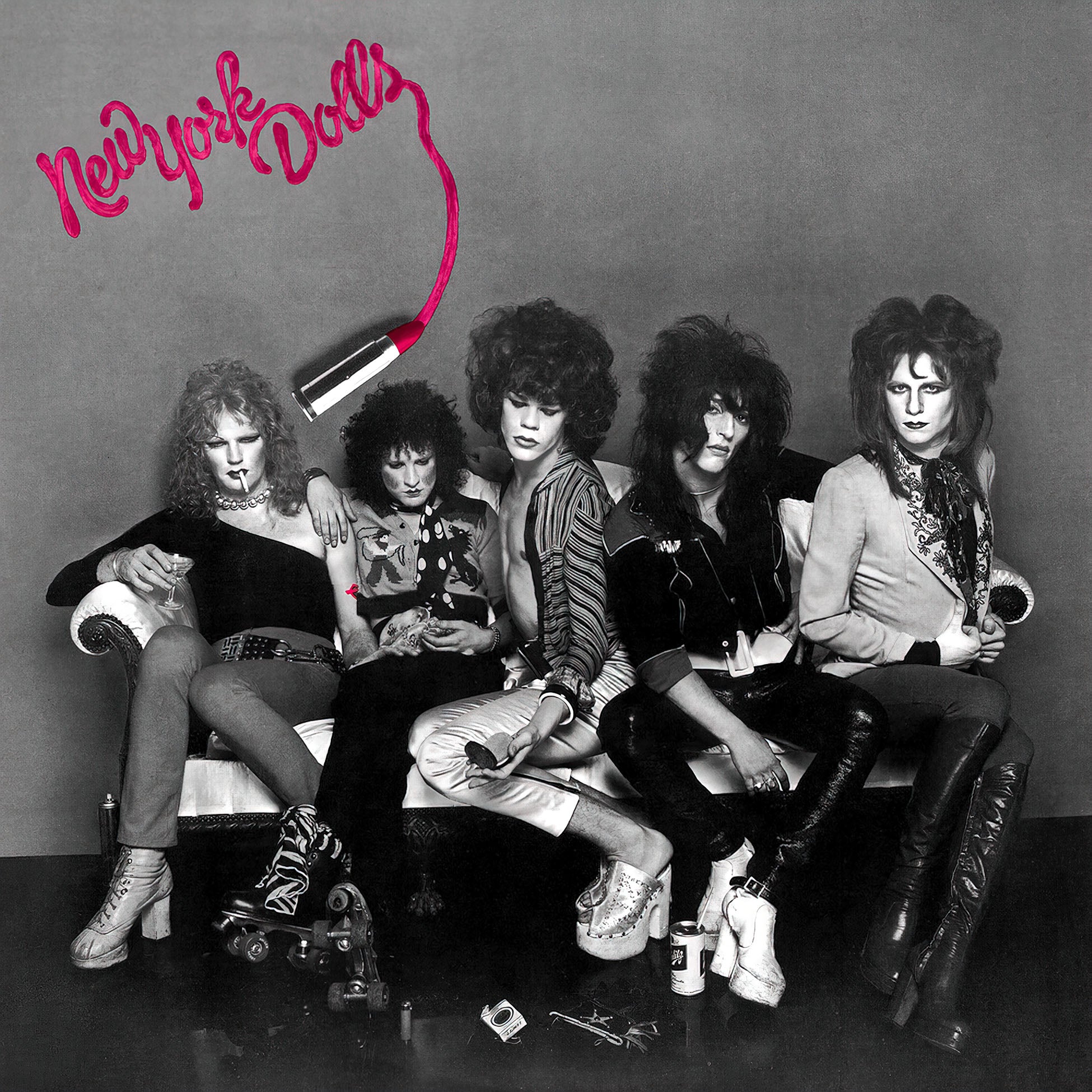 new york dolls, self titled, album cover, glam, glam rock, album cover, album art, vinyl, cover art, flamboyant band,