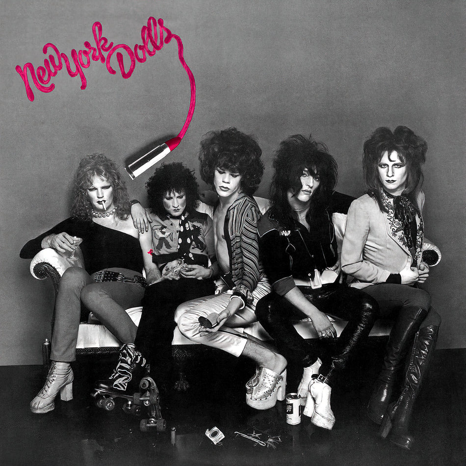 new york dolls, self titled, album cover, glam, glam rock, album cover, album art, vinyl, cover art, flamboyant band,