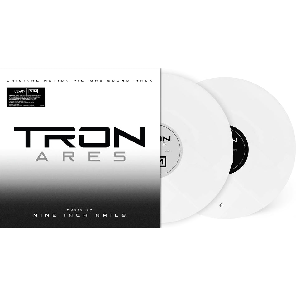 Nine Inch Nails - Tron Ares soundtrack vinyl packshot, limited edition white vinyl, 2025 Disney industrial cyberpunk score from NIN, Trent Reznor and Atticus Ross