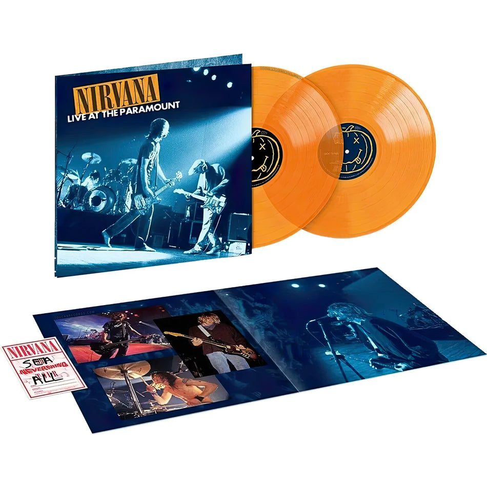 Nirvana Live At The Paramount 180g transparent orange vinyl 2LP packshot available at ToucanRecords.com.