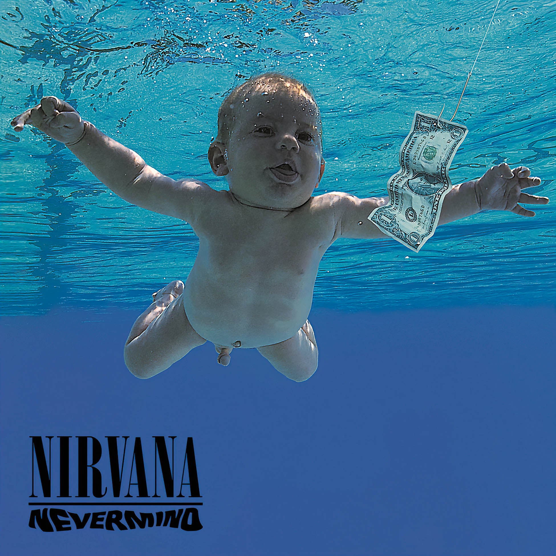 Nirvana Nevermind album cover, 180g black vinyl LP edition, iconic 1991 grunge masterpiece, baby in the pool,