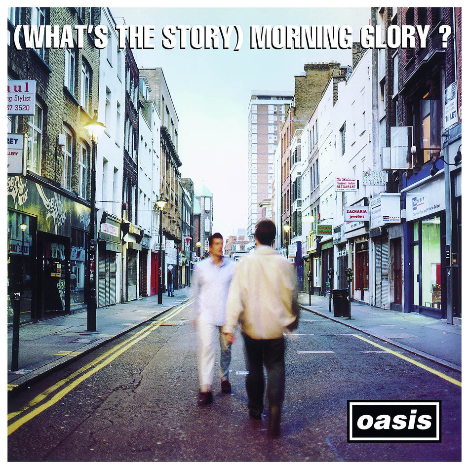 oasis, what's the story morning glory, what's the story, black vinyl, 2 lp, album cover, album art, cover, cover art, vinyl,