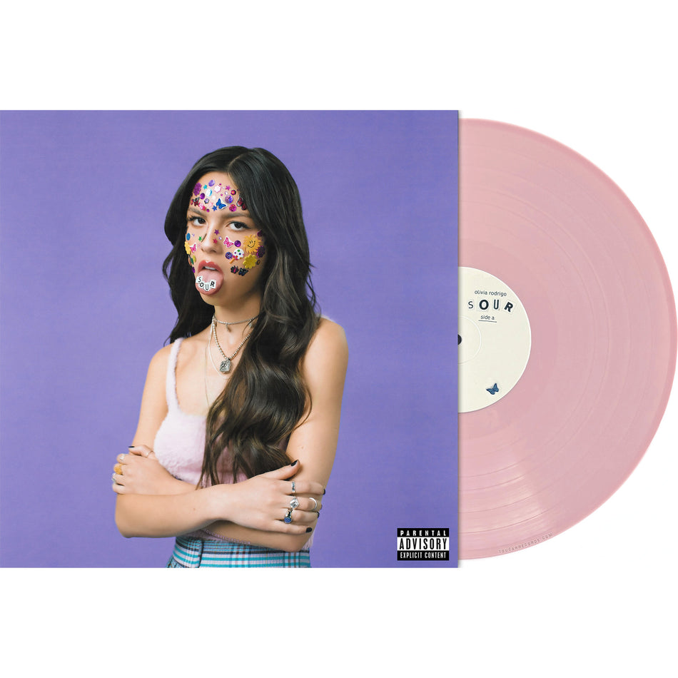 Olivia Rodrigo SOUR packshot at ToucanRecords.com for the baby pink vinyl LP with gatefold sleeve and printed insert. Available at ToucanRecords.com