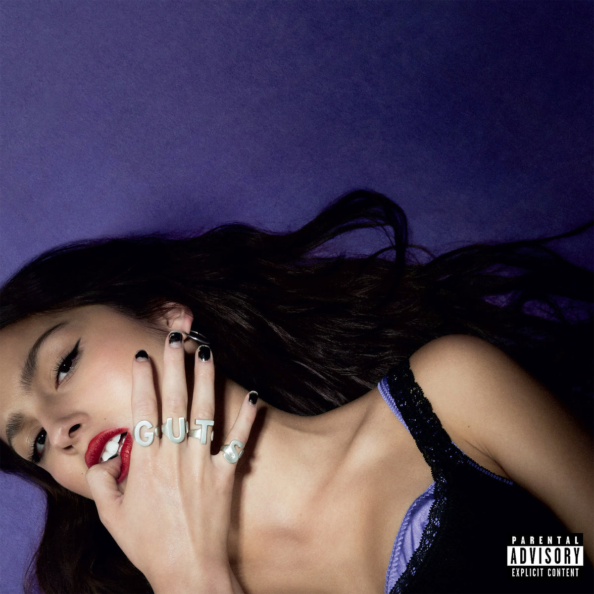Olivia Rodrigo GUTS lavender vinyl LP album cover available at ToucanRecords.com for pop and pop-rock fans.