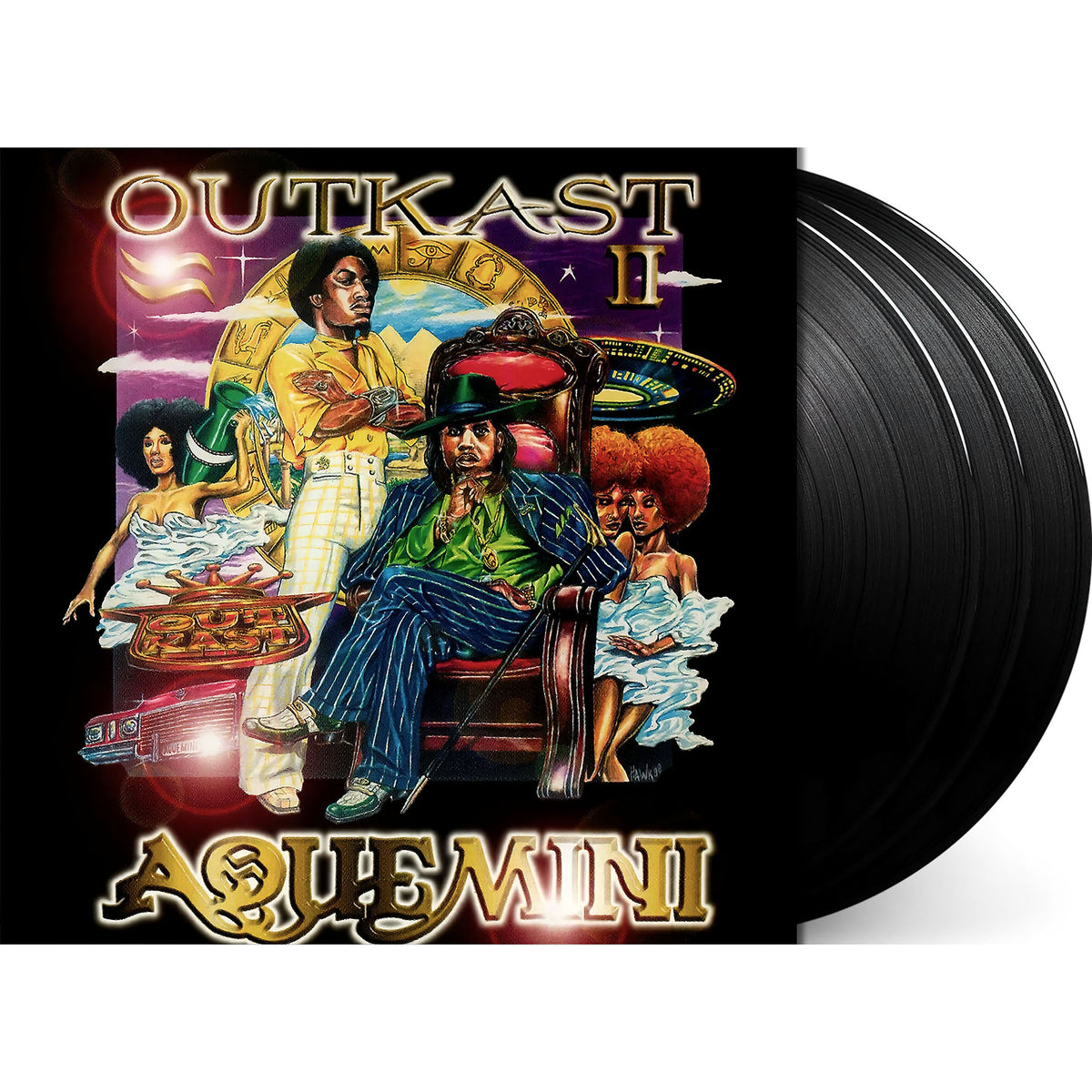 OutKast - Aquemini packshot, black vinyl triple LP pressing, psychedelic hip-hop from Atlanta