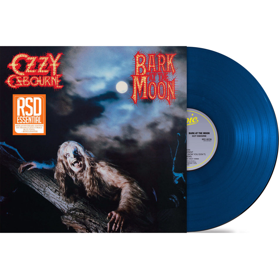 ozzy osbourne, bark at the moon, rsd essential, packshot, 40th anniversary, limited edition, indie exclusive, cobalt vinyl, blue vinyl, cobalt blue vinyl, colored vinyl, album cover, album art, vinyl, cover, cover art,