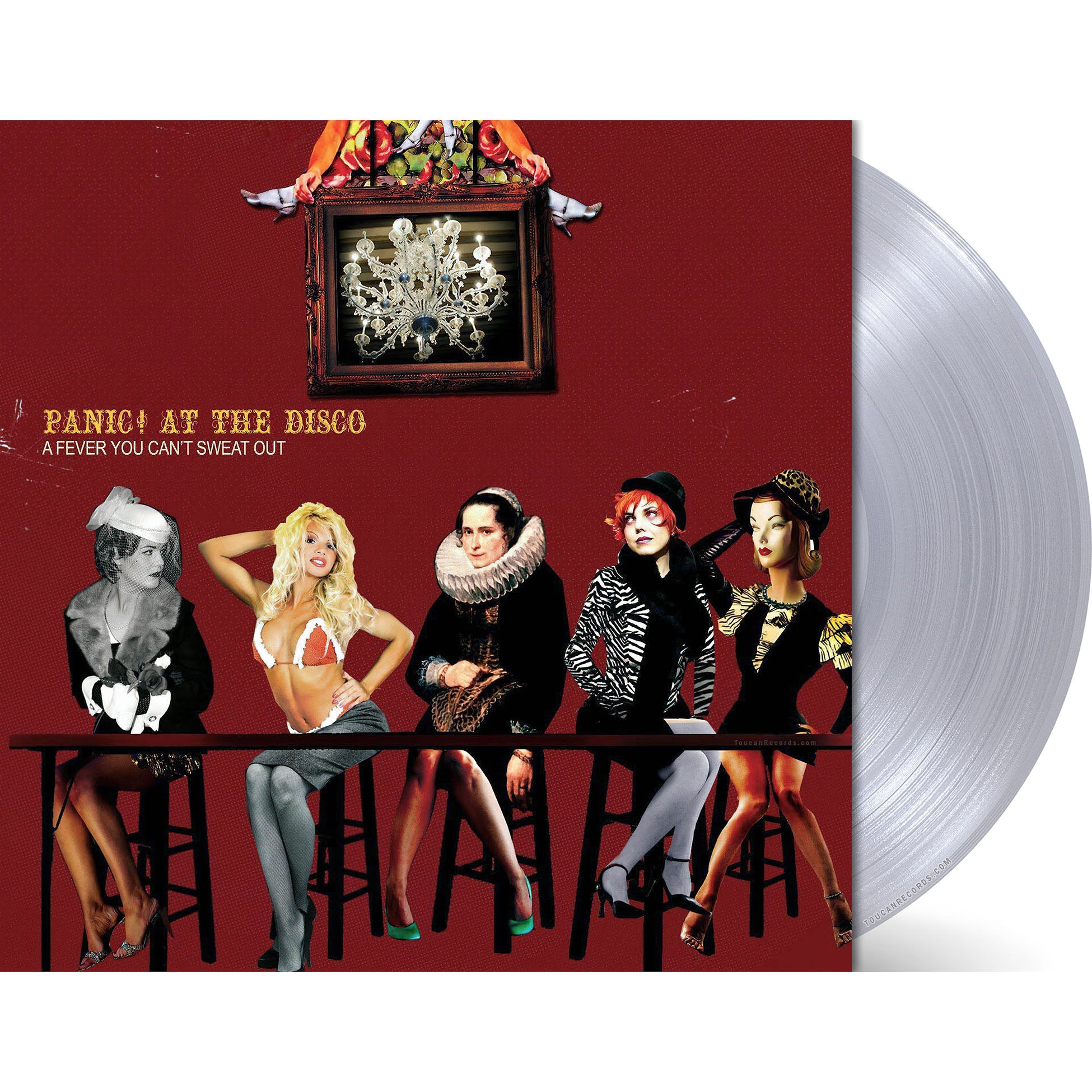 Panic! At The Disco A Fever You Can't Sweat Out packshot, limited edition silver vinyl LP with gatefold jacket and poster. Available at ToucanRecords.com