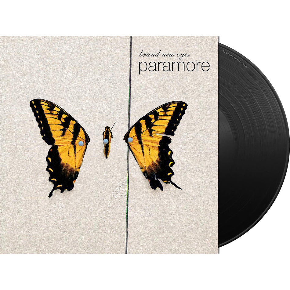 Paramore - Brand New Eyes black vinyl LP packshot featuring the band's third studio album with a printed inner sleeve.