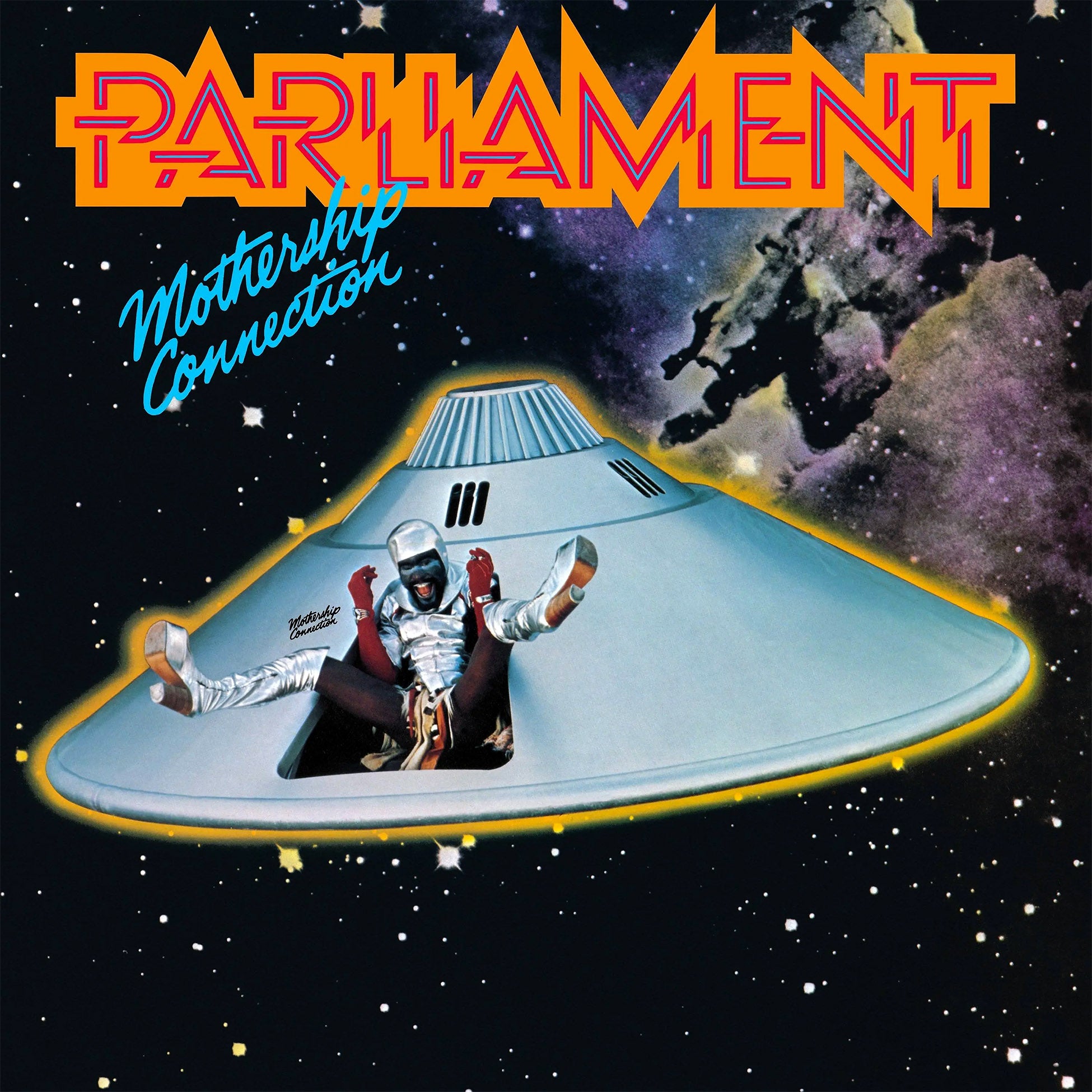 Parliament - Mothership Connection album cover, black vinyl reissue, 1975 P-funk concept album with George Clinton