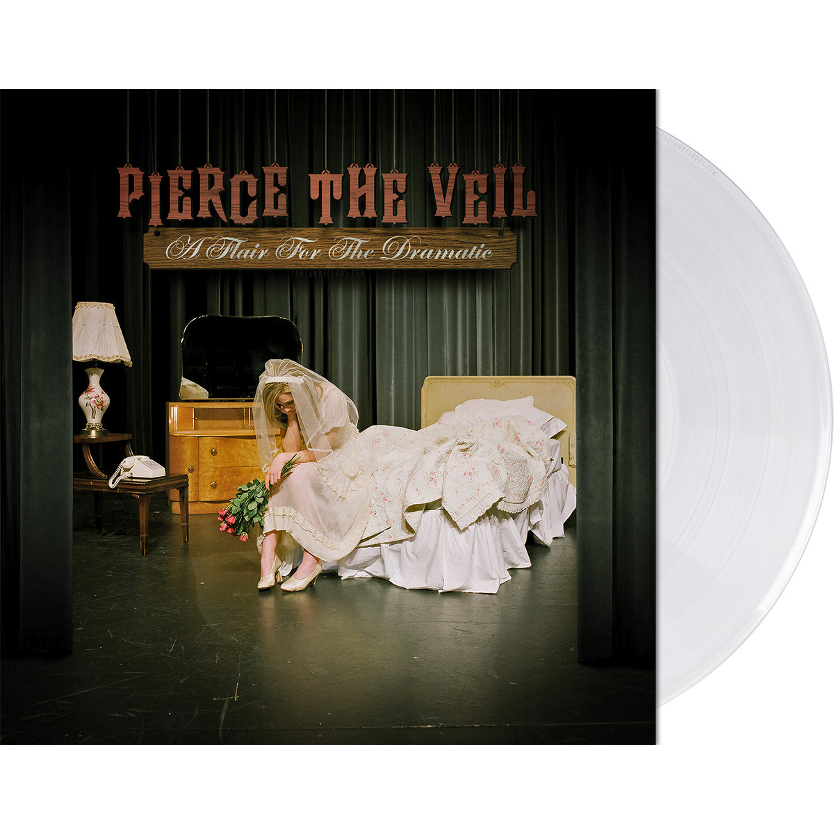 A Flair for the Dramatic white vinyl packshot, Pierce the Veil debut LP, 2007 post-hardcore album