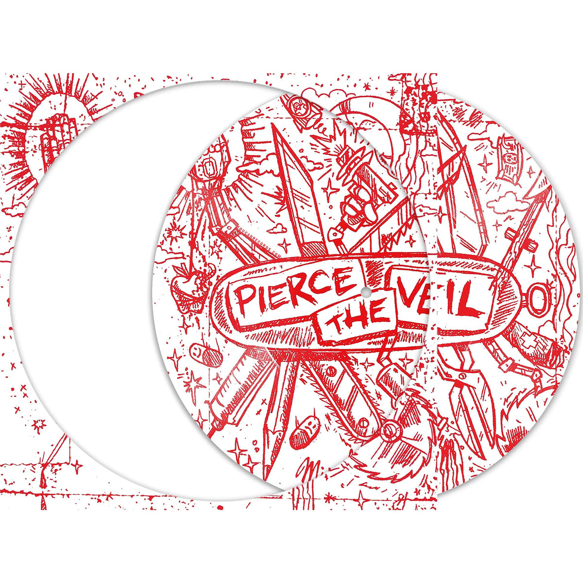 Pierce The Veil Misadventures limited edition picture disc vinyl LP packshot with die-cut sleeve at ToucanRecords.com