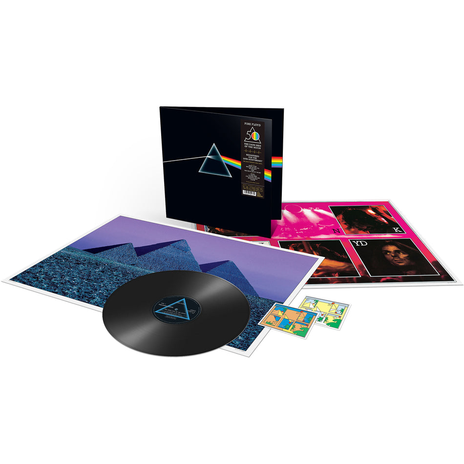 Pink Floyd, Dark Side Of The Moon, 50th Anniversary, Remastered, david gilmour, classic rock, cover, records, album, vinyl, time, money, packshot, poster, us and them,