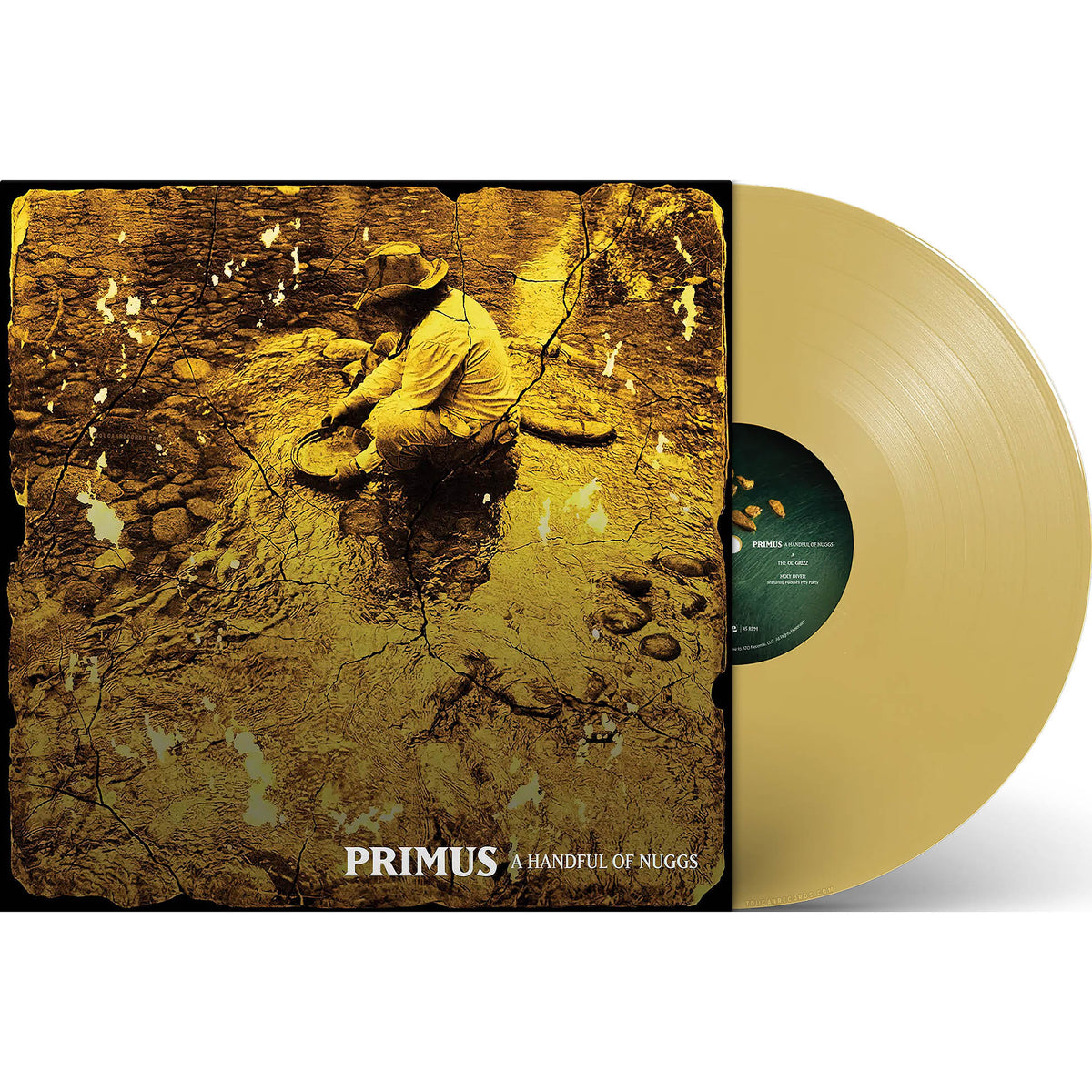 Primus A Handful Of Nuggs packshot for vinyl EP, 45 RPM gold colored pressing available at ToucanRecords.com
