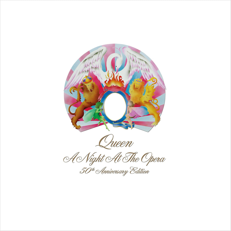 Queen A Night at the Opera album cover, 50th Anniversary clear vinyl edition, 1975 progressive rock masterpiece