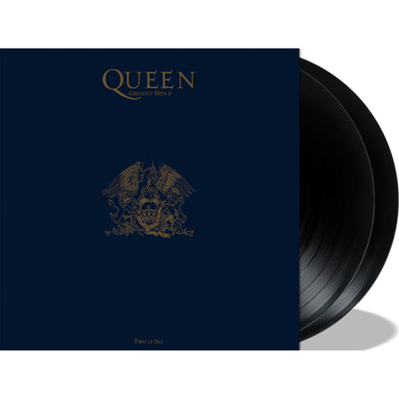 Queen Greatest Hits II vinyl packshot, 180-gram black 2LP, limited edition gatefold, 17-track classic rock compilation