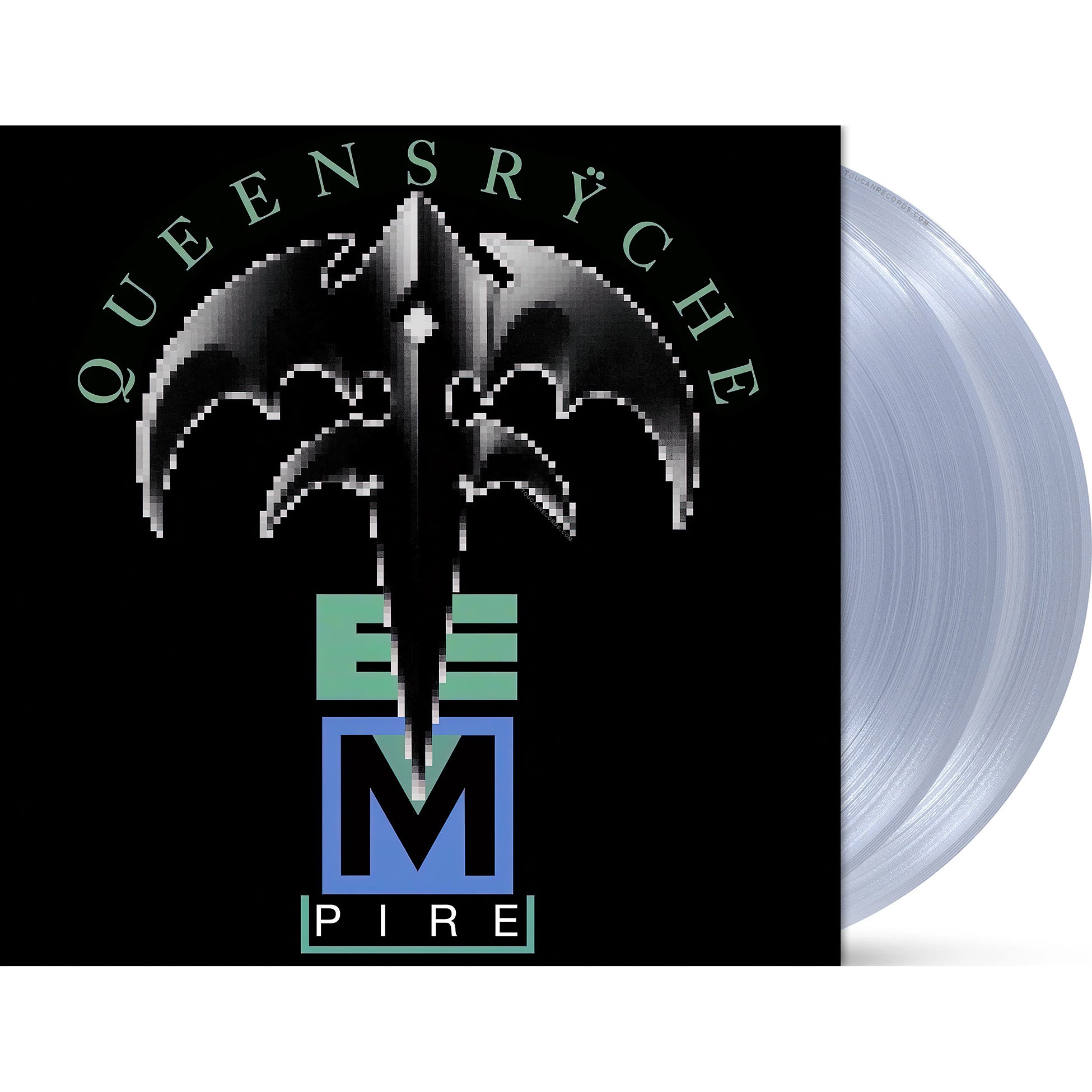 Empire clear vinyl record packshot, Queensryche, progressive metal 2LP, 2017 Back On Black limited edition