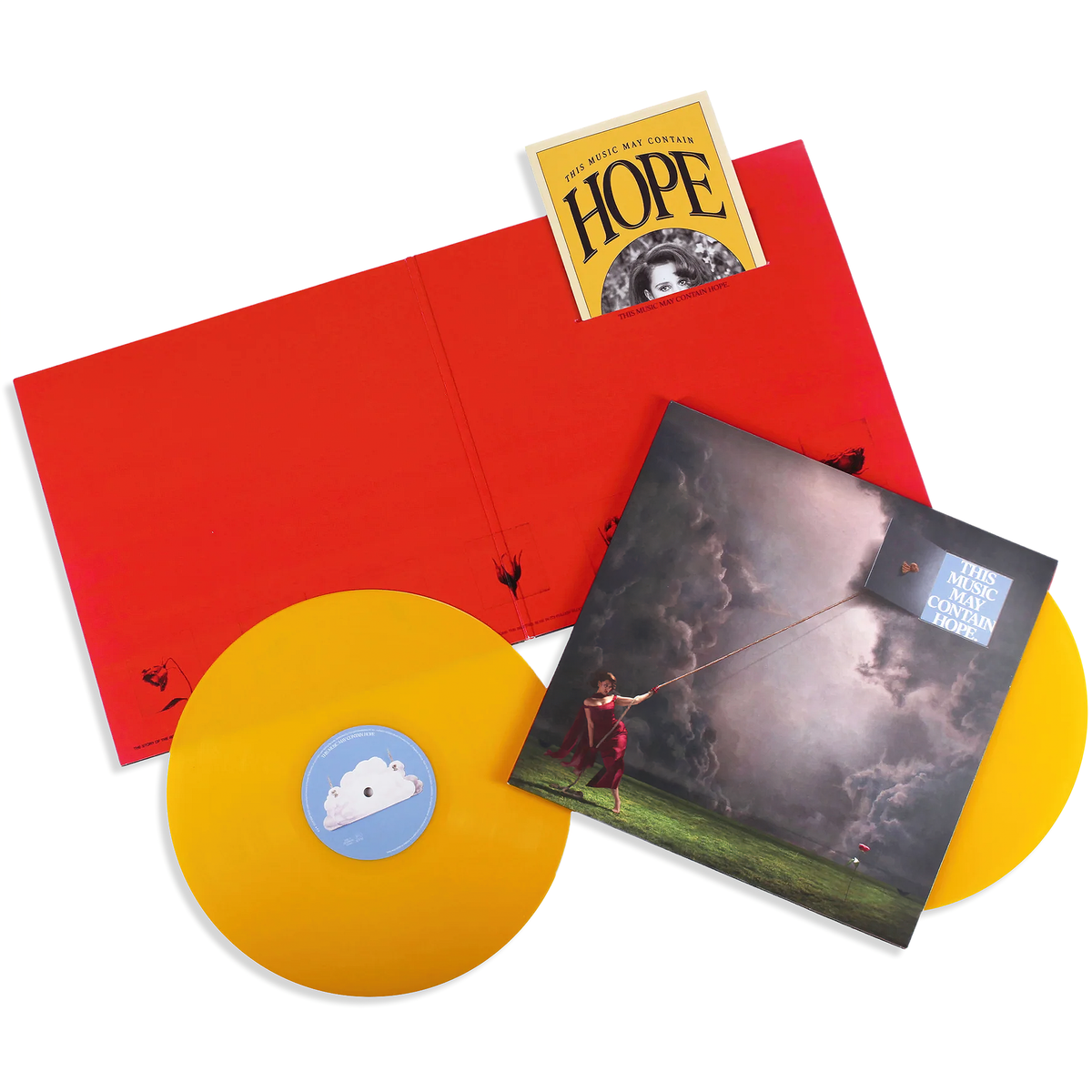RAYE This Music May Contain Hope packshot ToucanRecords.com yellow vinyl LP with 34-page booklet