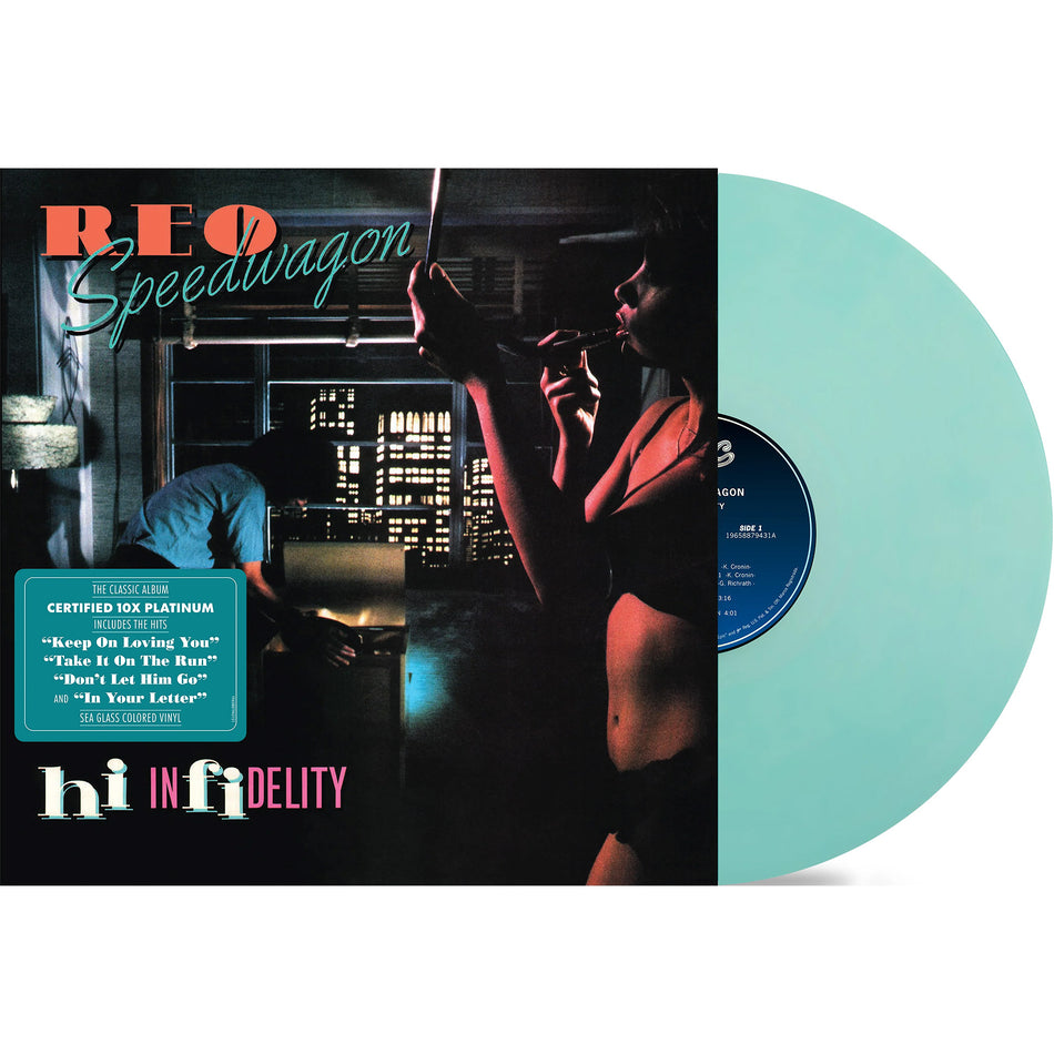 REO Speedwagon - Hi Infidelity packshot, limited Sea Glass pressing, classic rock vinyl – this unique edition awaits your collection at ToucanRecords.com